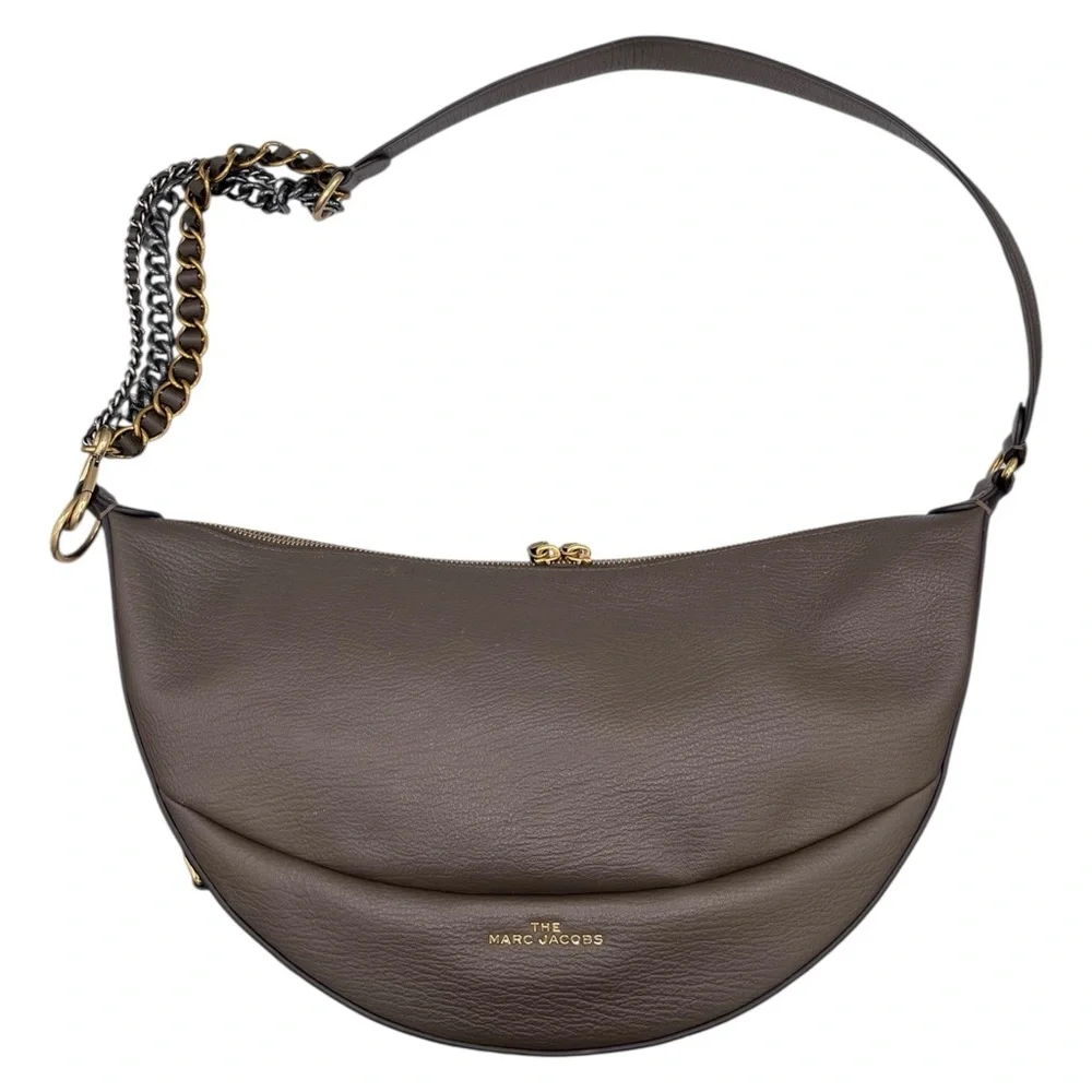 Marc Jacobs The Eclipse Mushroom Grey Pebbled Leather Crossbody Purse - Picture 2 of 11